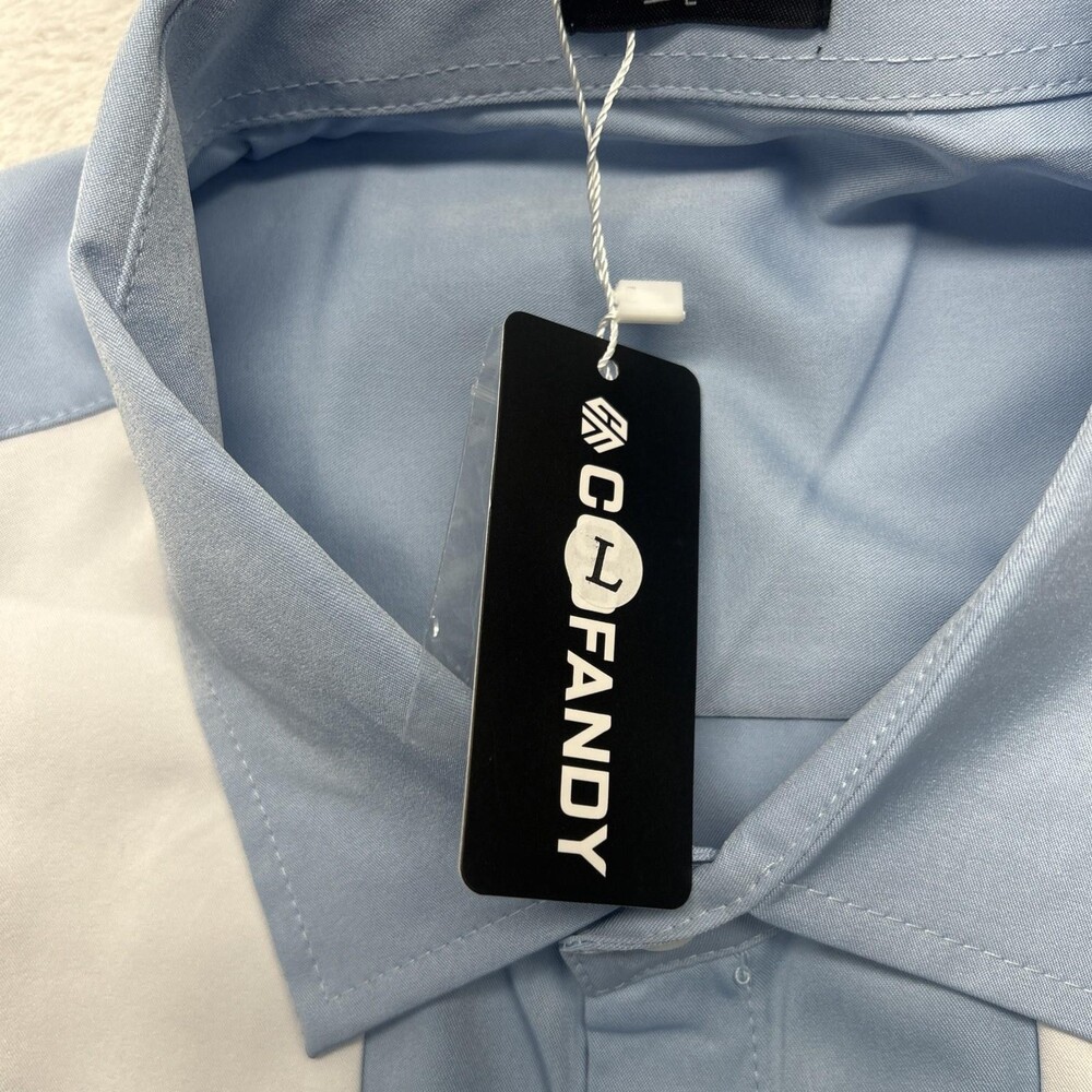 Coofandy Blue White Stripe Short Sleeve Button Up Mens L NWT Polyester Blend - Picture 5 of 11